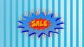 SaleÃÂ graphicÃÂ in red and blue explosion on blue background